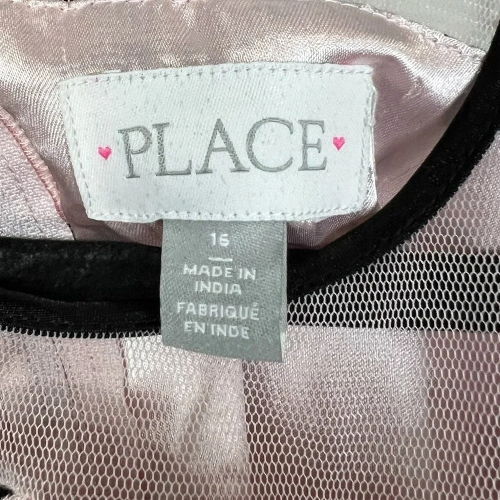 The Children's Place Girls Pink Black Floral Flocked Mesh Party Dress - Size 16